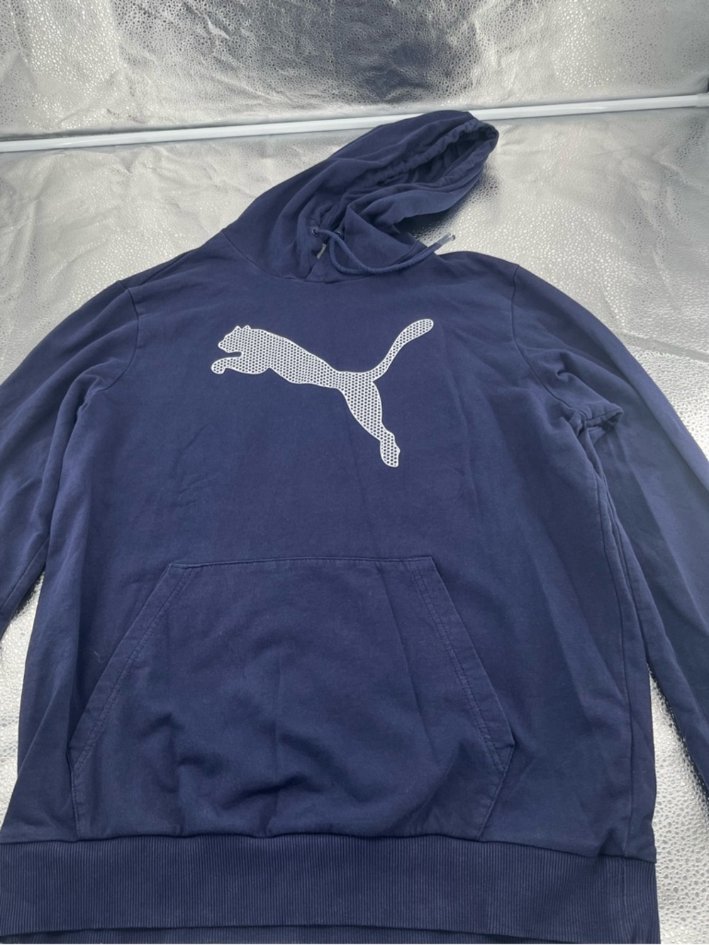 Puma Men’s Navy Crewneck Hoodie with White Logo - Picture 1 of 8